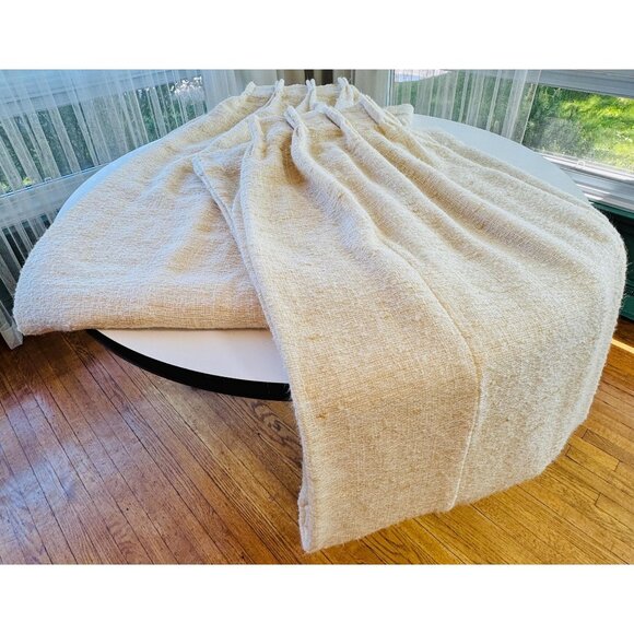 Vintage 70s pleated curtain, beige creamy woolly bouclé, 2 sizes, per panel - Picture 9 of 10